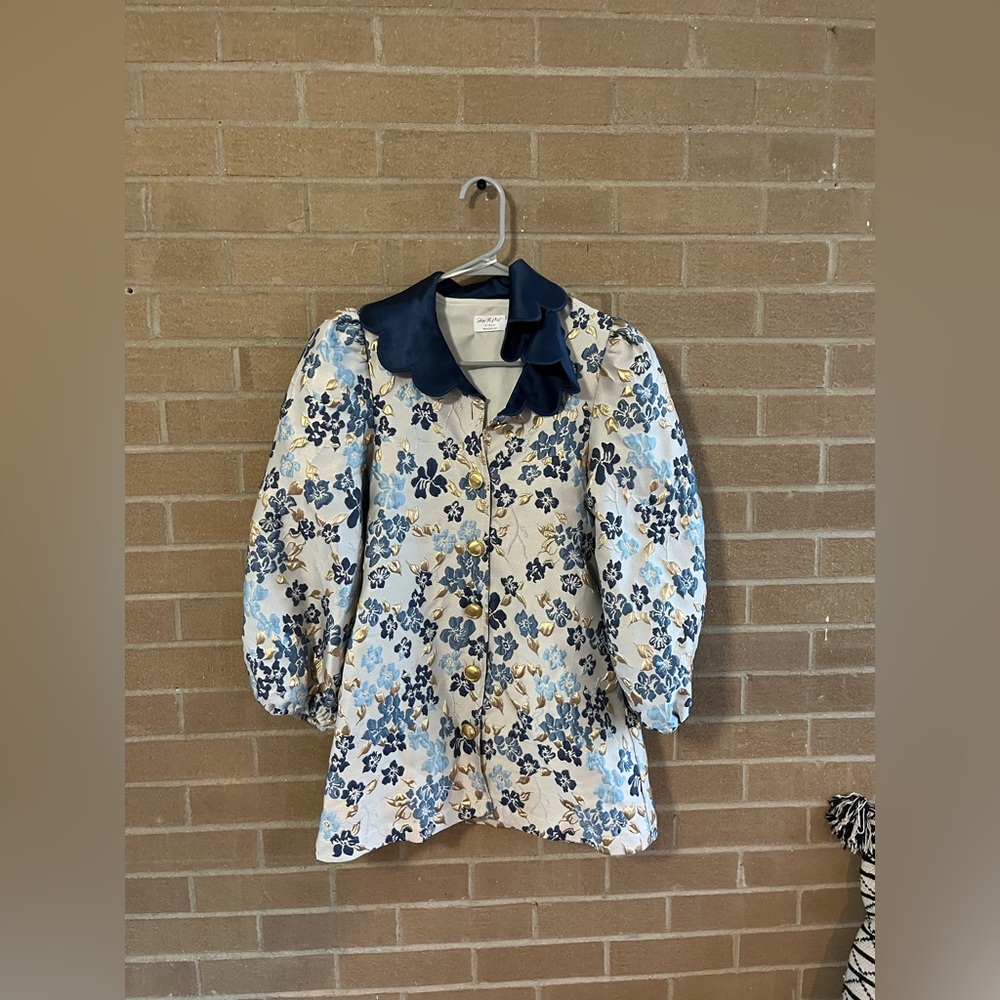 Floral Kids Jacket with Navy Collar